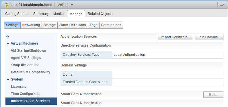 Configuración de la autenticación de un servidor ESXi